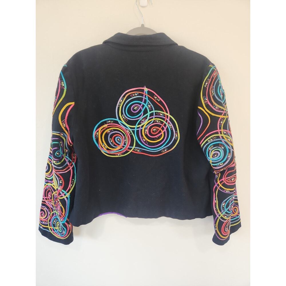 Ladies Multicolor Jacket Anage Size XL Zip Up BEADED Embellished Artsy - Picture 5 of 5